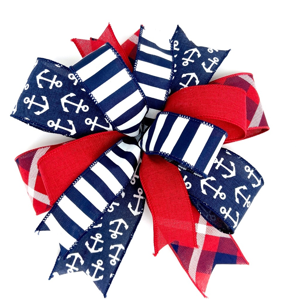 💥SOLD OUT💥 Handcrafted Red White and Blue Nautical Wreath Bow